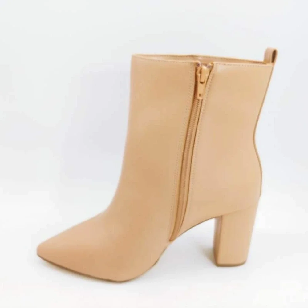 Justfab Shoes Womens Olyvia Ankle Booties Beige Side Zip Pointed Toe 7 New